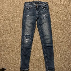 American eagle super stretch super soft patch-distressed skinny jeans